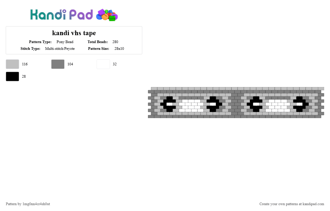 kandi vhs tape - Pony Bead Pattern by 1mg0nn4cr4sh0ut on Kandi Pad - beige,gray