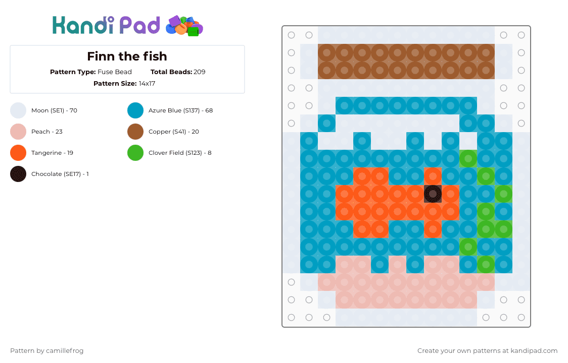 Finn the fish - Fuse Bead Pattern by camillefrog on Kandi Pad - light blue,beige