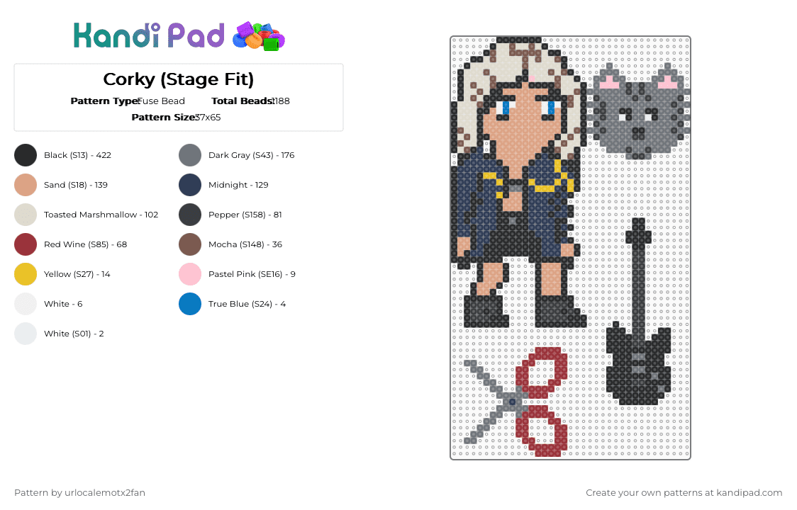 Corky (Stage Fit) - Fuse Bead Pattern by urlocalemotx2fan on Kandi Pad - black,purple,beige,gray