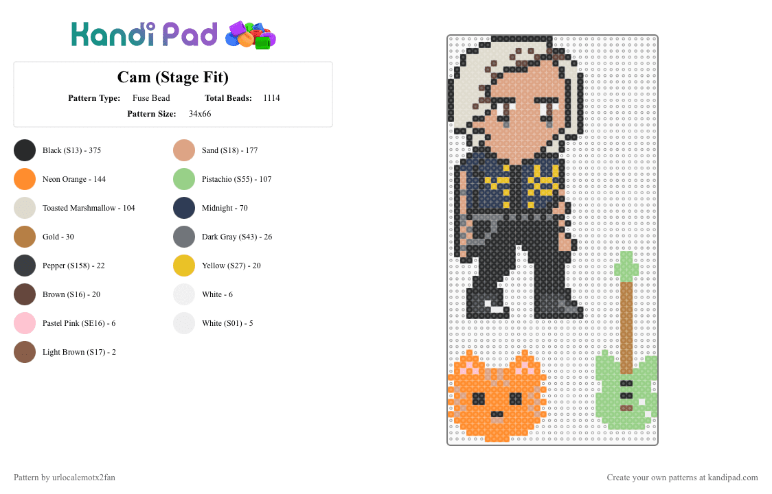 Cam (Stage Fit) - Fuse Bead Pattern by urlocalemotx2fan on Kandi Pad - beige,purple,teal,orange