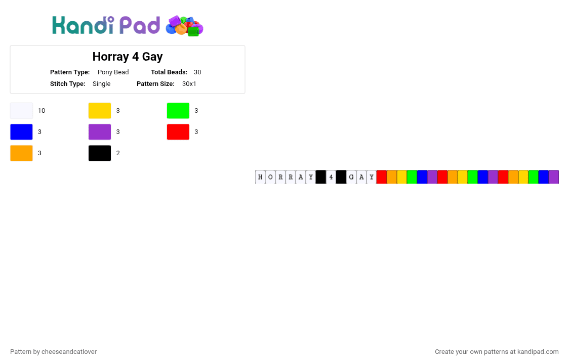 Horray 4 Gay - Pony Bead Pattern by cheeseandcatlover on Kandi Pad - purple