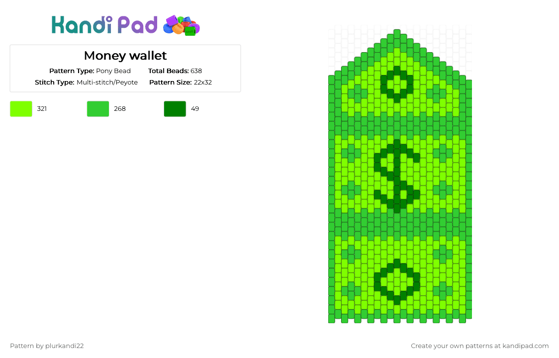 Money wallet - Pony Bead Pattern by plurkandi22 on Kandi Pad - green