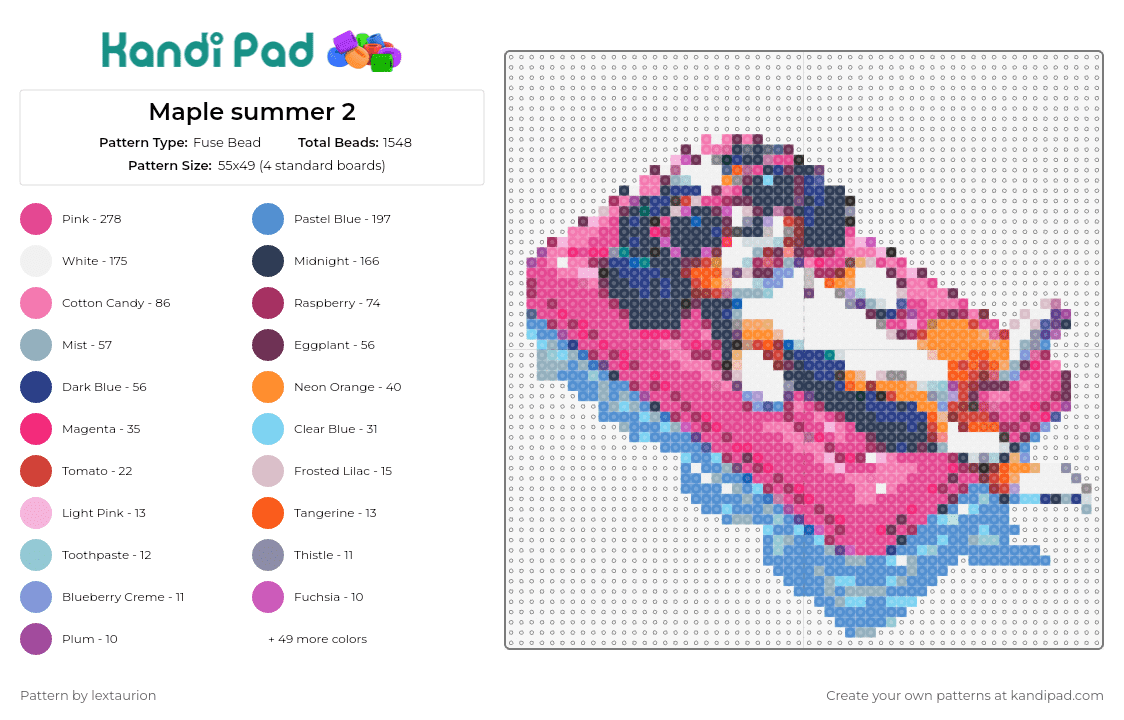 Maple summer 2 - Fuse Bead Pattern by lextaurion on Kandi Pad - cocker spaniel,dog,summer,pool,cool,floaty,lounging,sunglasses,vibe,summery,pet,pink
