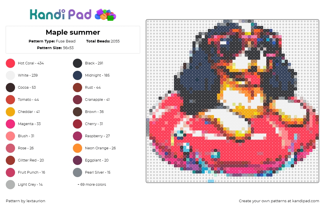 Maple summer - Fuse Bead Pattern by lextaurion on Kandi Pad - cocker spaniel,dog,summer,pool,sunglasses,cool,floaty,blissful,canine,red