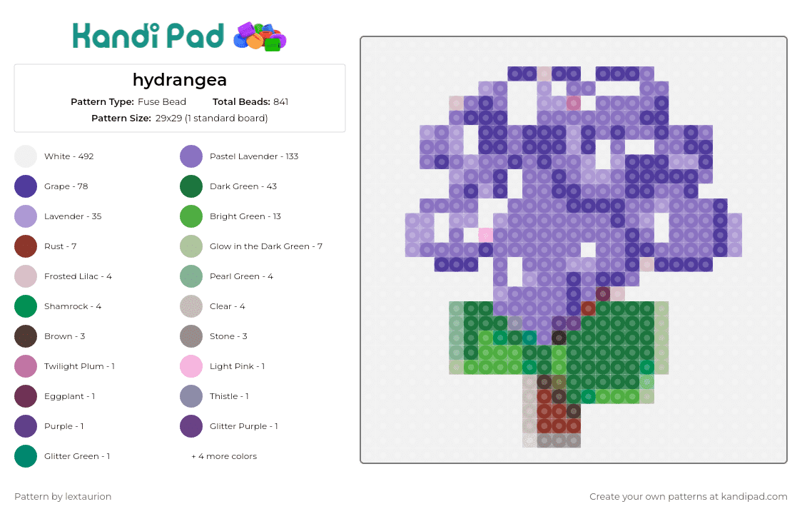 hydrangea - Fuse Bead Pattern by lextaurion on Kandi Pad - hydrangea,flower,bouquet,bloom,nature,plant,purple,green