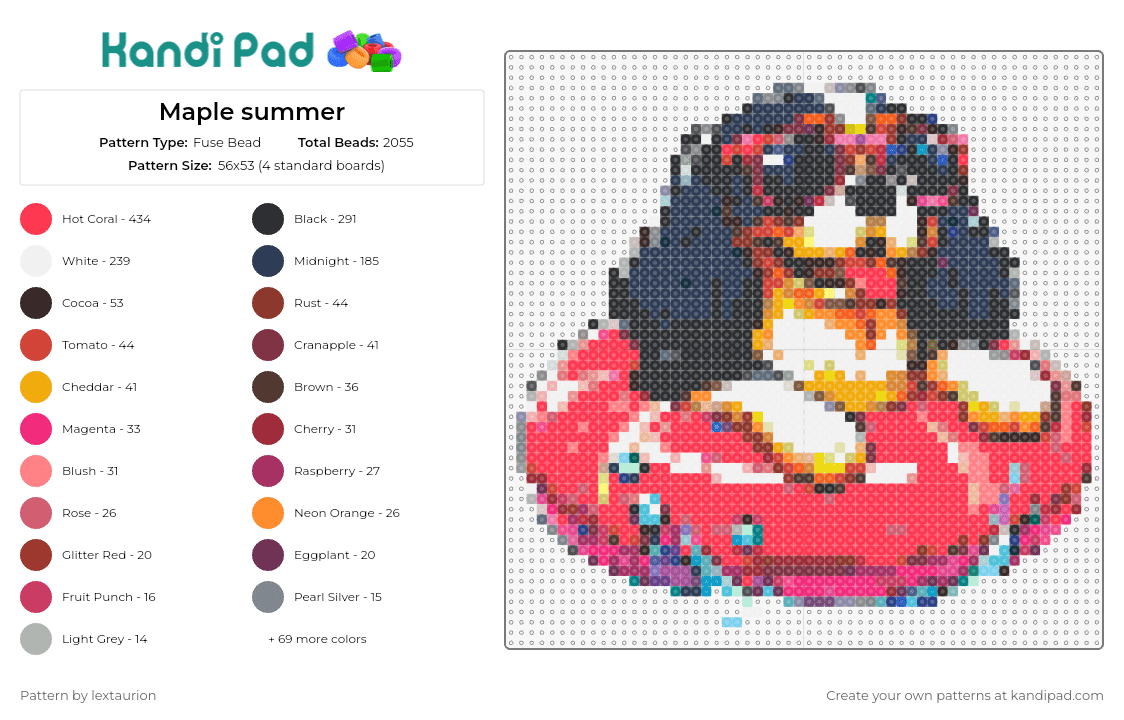 Maple summer - Fuse Bead Pattern by lextaurion on Kandi Pad - cocker spaniel,dog,summer,pool,sunglasses,cool,floaty,blissful,canine,charm,red