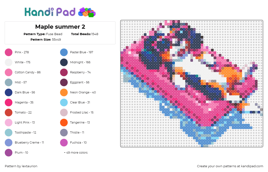 Maple summer 2 - Fuse Bead Pattern by lextaurion on Kandi Pad - cocker spaniel,dog,summer,pool,cool,floaty,lounging,sunglasses,vibe,summery,pet,