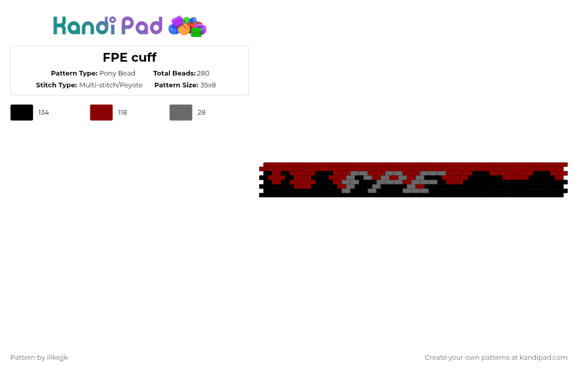 FPE cuff - Pony Bead Pattern by ilikejjk on Kandi Pad - basics in behavior, fpe, fundamental paper education, red