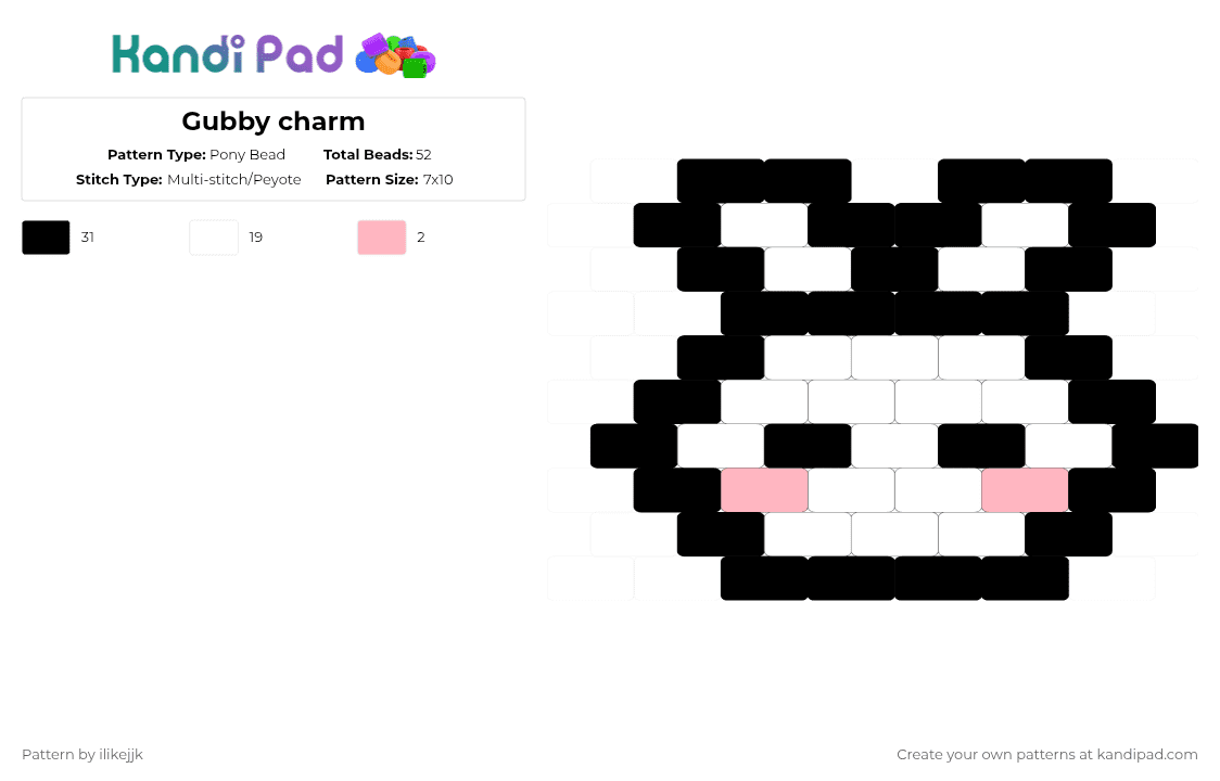 Gubby charm - Pony Bead Pattern by ilikejjk on Kandi Pad - white,forsaken,roblox,mafioso,gubby