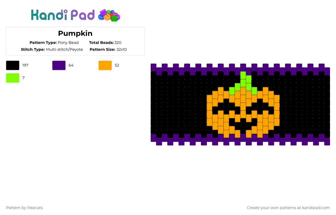 Pumpkin - Pony Bead Pattern by ilikecats on Kandi Pad - black,purple,orange
