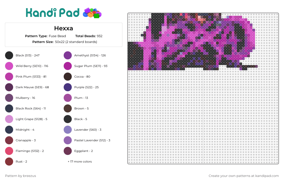 Hexxa - Fuse Bead Pattern by breezus on Kandi Pad - hexxa,dj,dubstep,edm,music,festival,intricate,vibrant,shades,purple