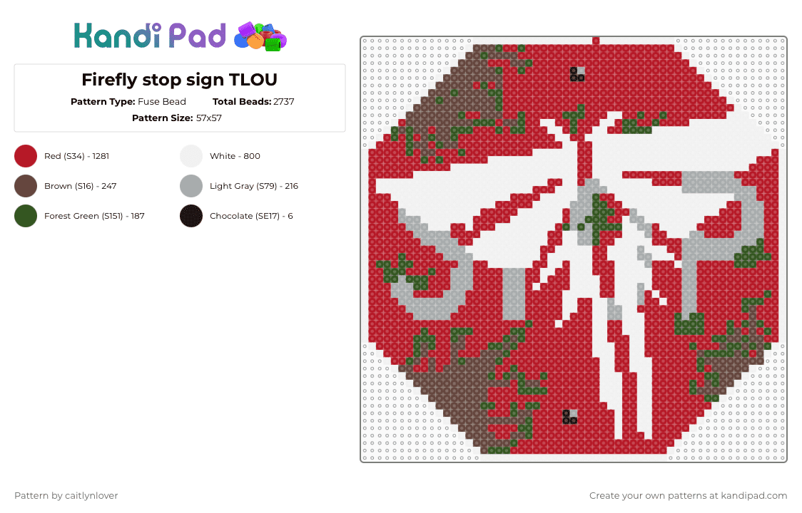 Firefly stop sign TLOU - Fuse Bead Pattern by caitlynlover on Kandi Pad - the last of us,fireflies,video game,stop sign,gaming,red,tlou