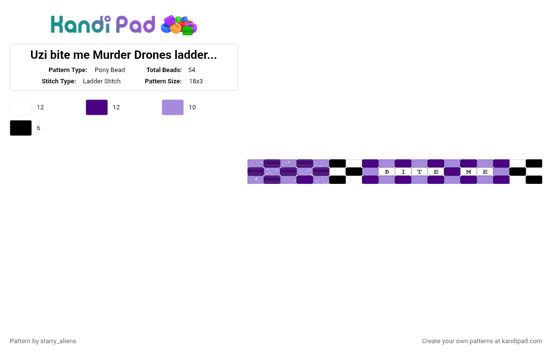Uzi bite me Murder Drones ladder cuff - Pony Bead Pattern by starry_aliens on Kandi Pad - pink, purple
