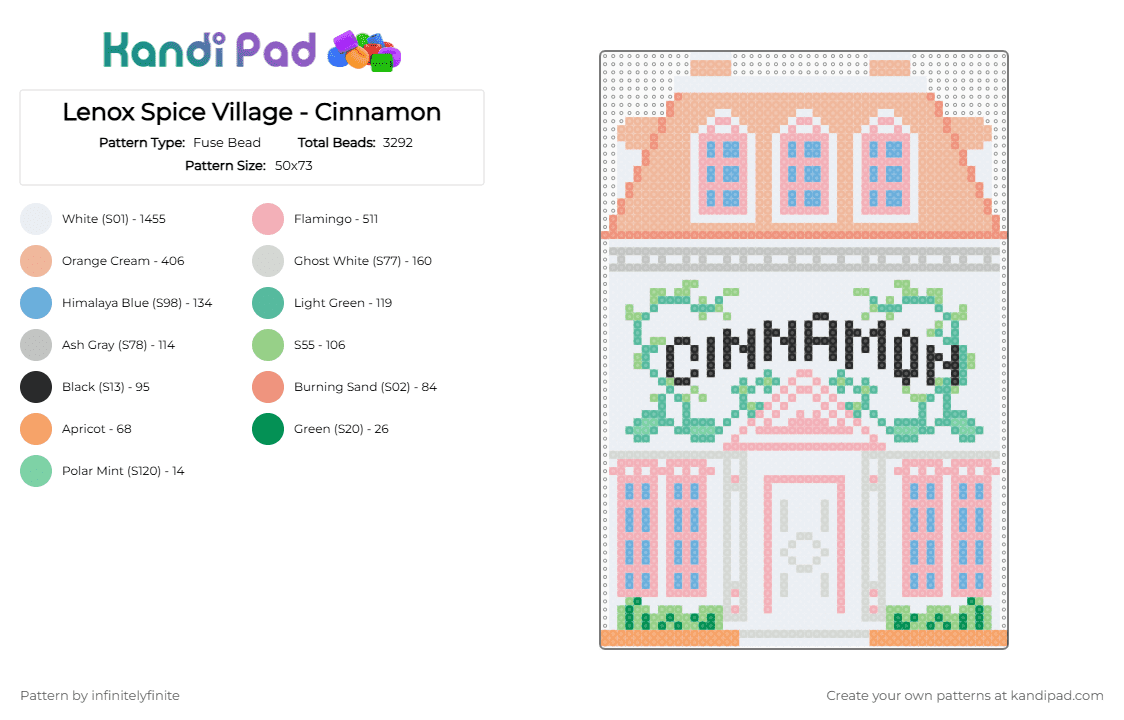 Lenox Spice Village - Cinnamon - Fuse Bead Pattern by infinitelyfinite on Kandi Pad - white,beige,lenox,lenox spice village,house