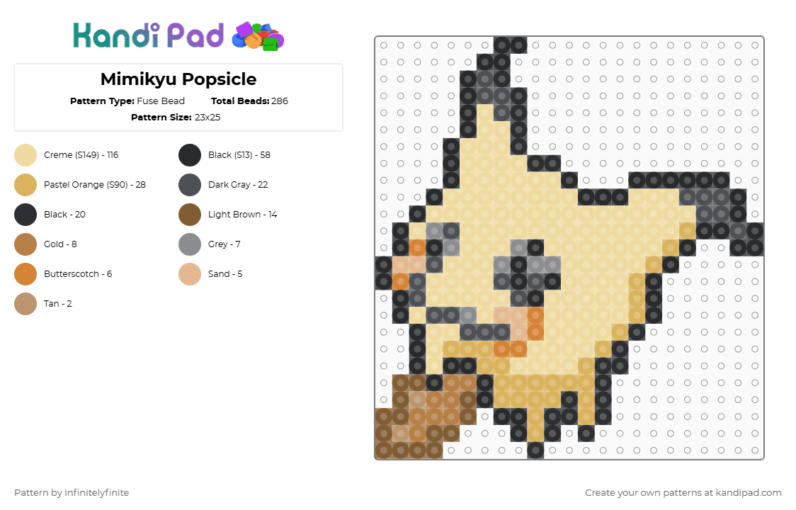 Mimikyu Popsicle - Fuse Bead Pattern by infinitelyfinite on Kandi Pad - beige,popsicle,pokemon,mimikyu
