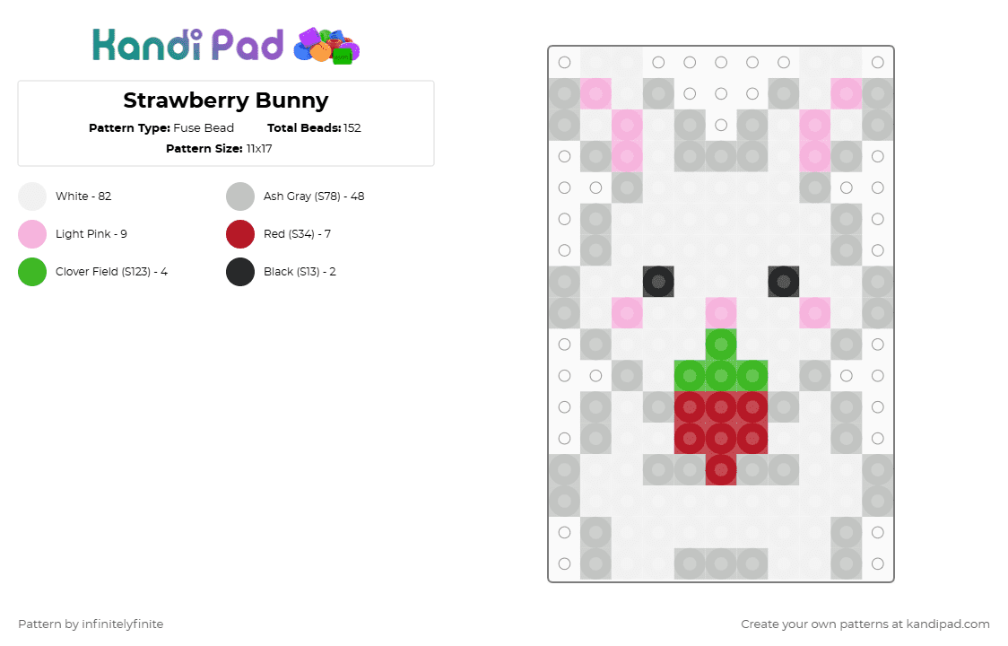 Strawberry Bunny - Fuse Bead Pattern by infinitelyfinite on Kandi Pad - white,beige,strawberry,bunny,rabbit,easter,spring