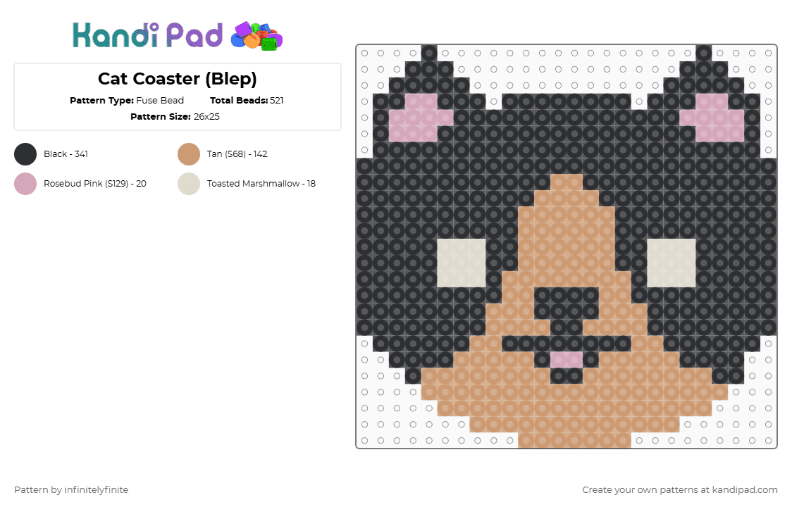 Cat Coaster (Blep) - Fuse Bead Pattern by infinitelyfinite on Kandi Pad - beige, black, cat, coaster, kitten, kitty