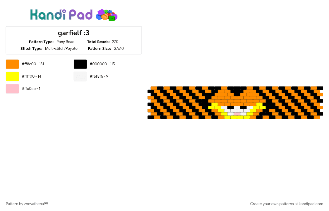 garfielf :3 - Pony Bead Pattern by zoeyathena99 on Kandi Pad - garfield, orange