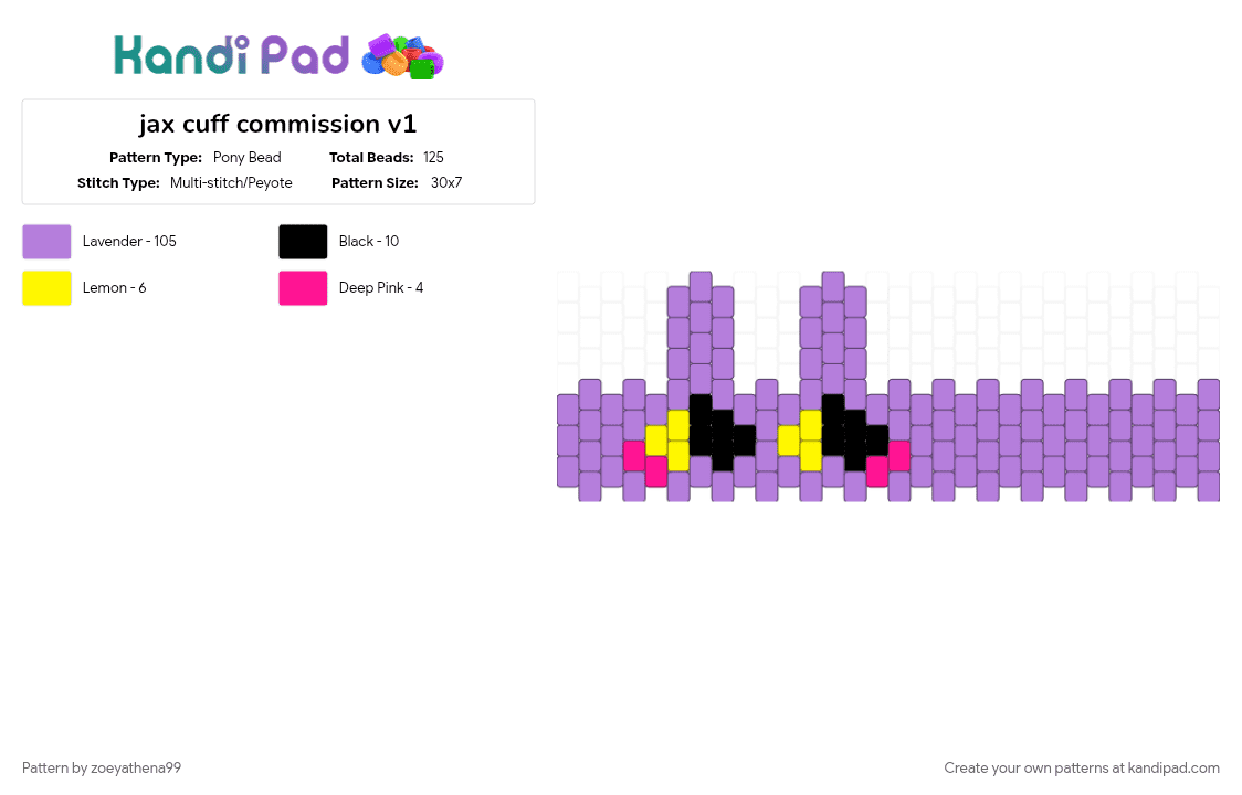 jax cuff commission v1 - Pony Bead Pattern by zoeyathena99 on Kandi Pad - pink