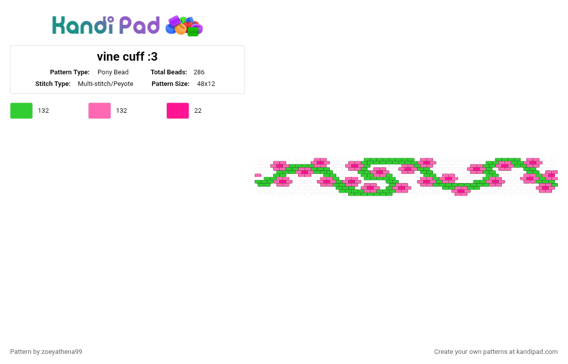 vine cuff :3 - Pony Bead Pattern by zoeyathena99 on Kandi Pad - green,pink