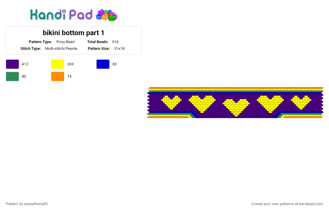 bikini bottom part 1 - Pony Bead Pattern by zoeyathena99 on Kandi Pad - yellow,purple