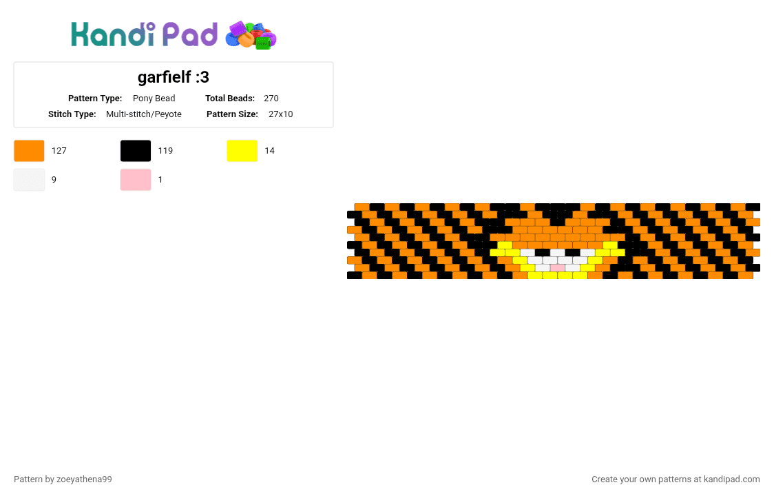garfielf :3 - Pony Bead Pattern by zoeyathena99 on Kandi Pad - garfield,orange