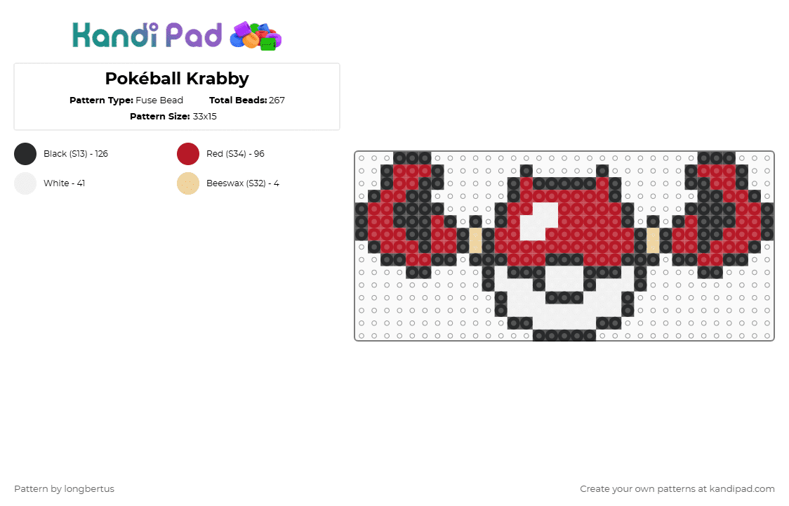 Pokéball Krabby - Fuse Bead Pattern by longbertus on Kandi Pad - red,pokeball,pokemon,gen1,pokedex,gaming,gameboy,nintendo,krabby