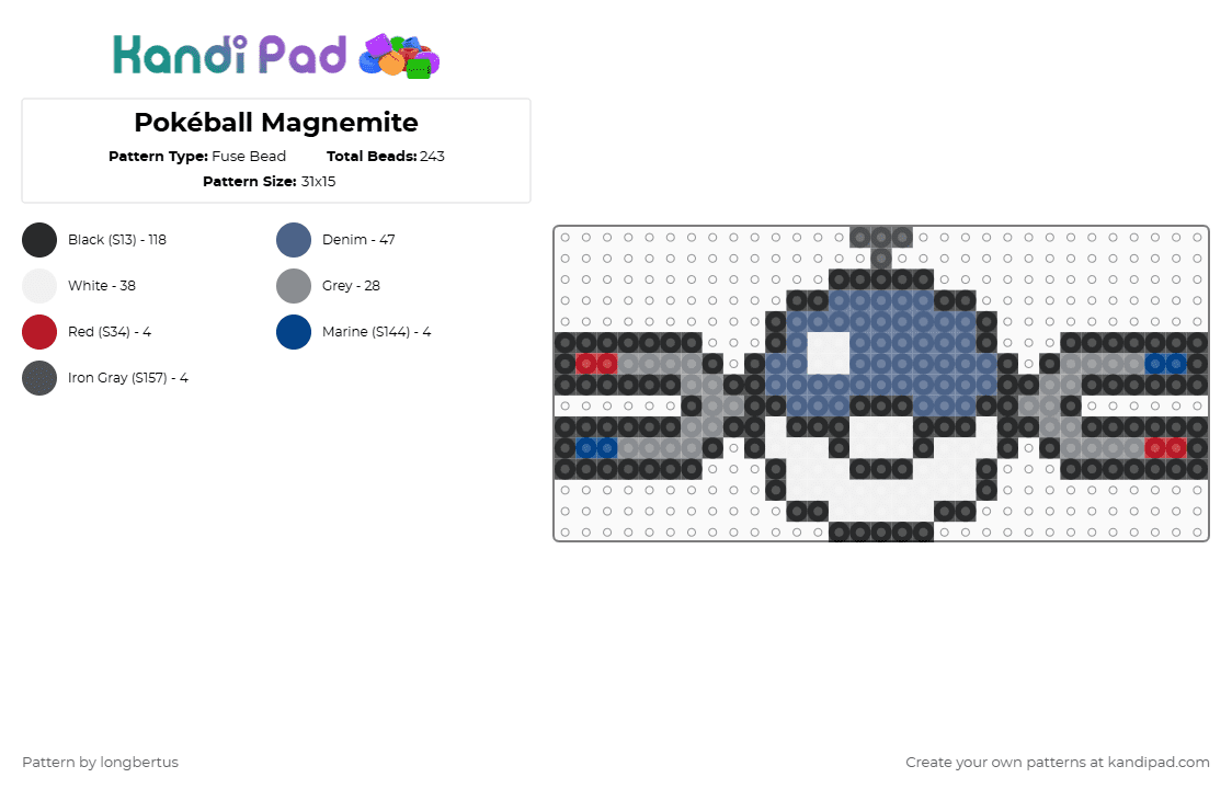 Pokéball Magnemite - Fuse Bead Pattern by longbertus on Kandi Pad - black,blue,gray,pokeball,pokemon,magnemite,gen1,pokedex,gaming,gameboy,nintendo