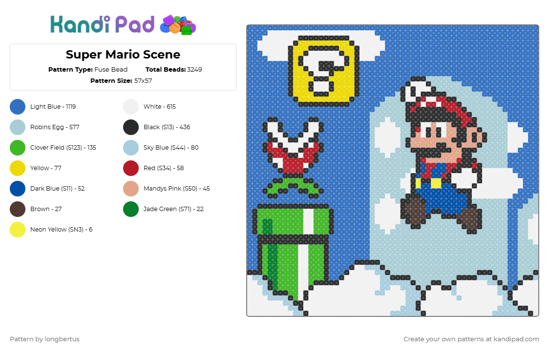 Super Mario Scene - Fuse Bead Pattern by longbertus on Kandi Pad - blue,light blue,supermario,snes,videogames,gaming,supernintendo,nintendo,mario