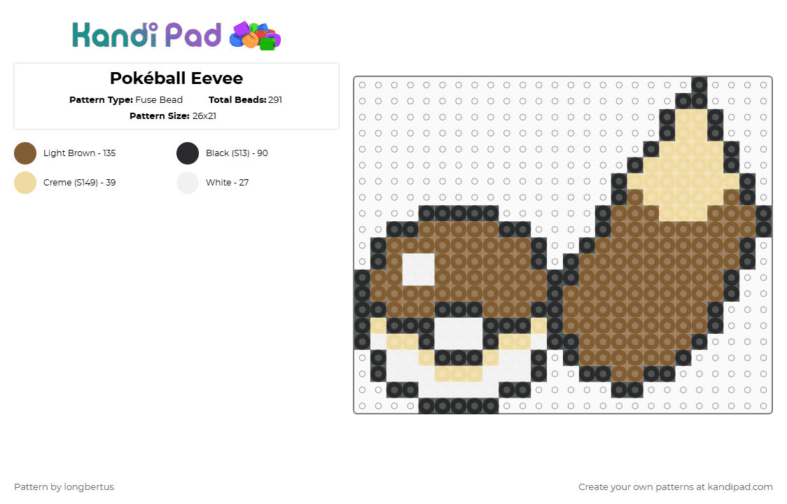 Pokéball Eevee - Fuse Bead Pattern by longbertus on Kandi Pad - tan,pokeball,pokemon,gen1,pokedex,gaming,gameboy,nintendo