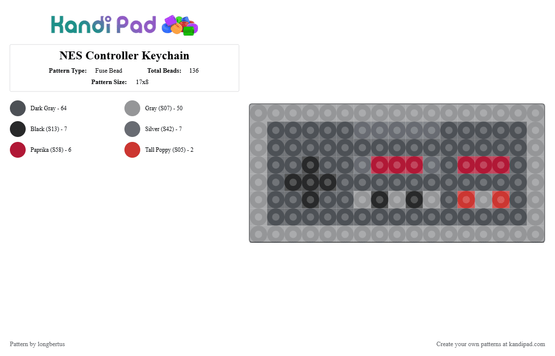 NES Controller Keychain - Fuse Bead Pattern by longbertus on Kandi Pad - controller, fantasy, gaming, gray, nes, nintendo, nintendoentertainmentsystem, retro