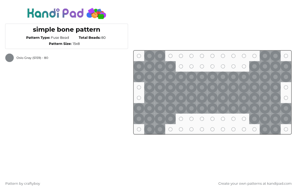 simple bone pattern - Fuse Bead Pattern by craftyboy on Kandi Pad - alt, bone, cutecore, emo, goth, gray, punk, scemo, scene