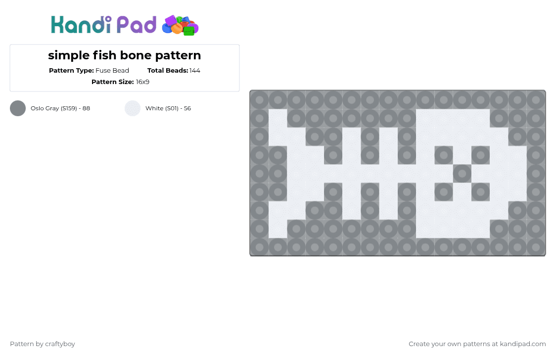 simple fish bone pattern - Fuse Bead Pattern by craftyboy on Kandi Pad - gray,white,fish,bone,dead,alt,scene,emo,scemo,goth