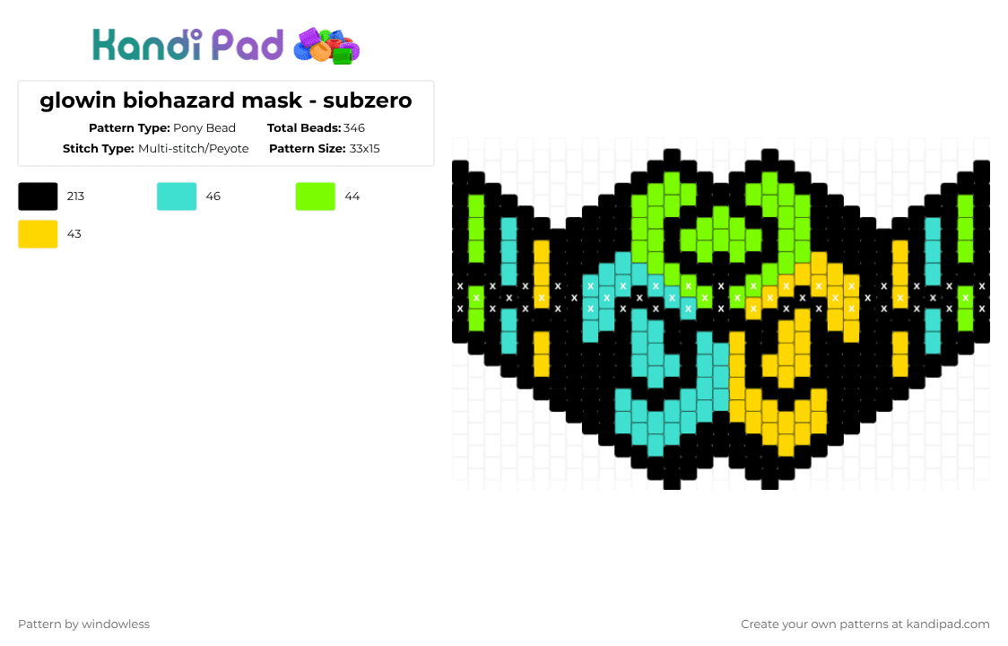 glowin biohazard mask - subzero - Pony Bead Pattern by windowless on Kandi Pad - black,green,light blue,yellow