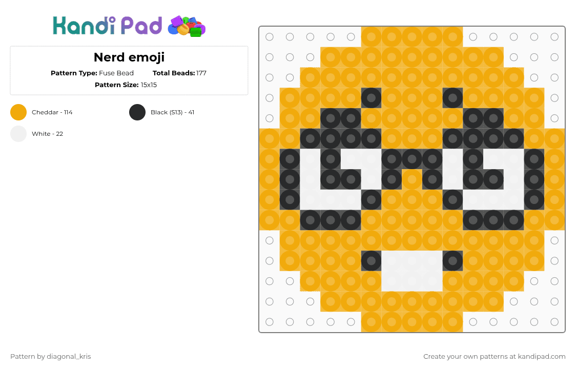 Nerd emoji - Fuse Bead Pattern by diagonal_kris on Kandi Pad - orange,emoji,nerd,silly,circle