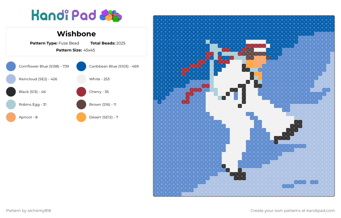 Wishbone - Fuse Bead Pattern by alchemy818 on Kandi Pad - light blue,blue