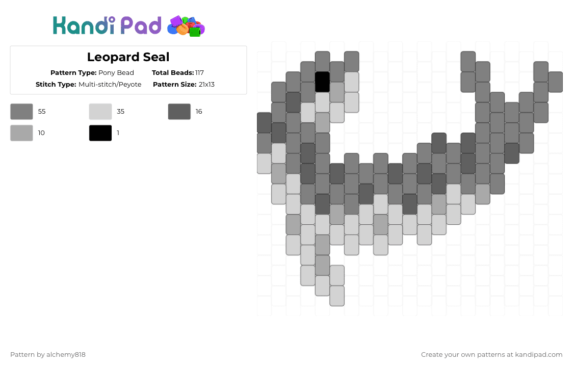 Leopard Seal - Pony Bead Pattern by alchemy818 on Kandi Pad - gray