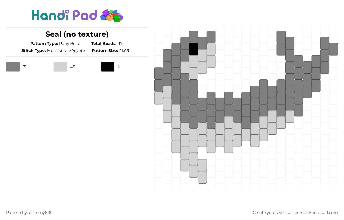 Seal (no texture) - Pony Bead Pattern by alchemy818 on Kandi Pad - gray,white