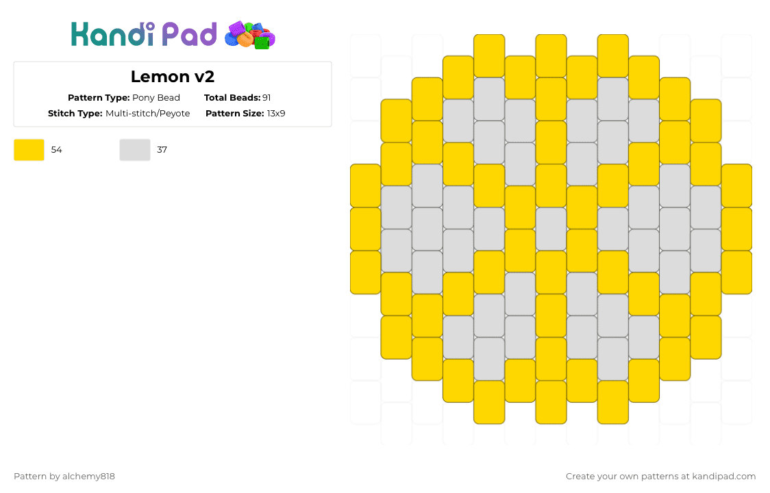 Lemon v2 - Pony Bead Pattern by alchemy818 on Kandi Pad - yellow,white