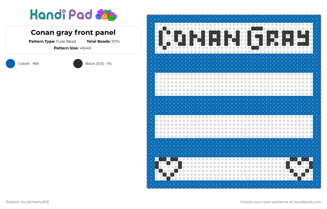 Conan gray front panel - Fuse Bead Pattern by alchemy818 on Kandi Pad - blue