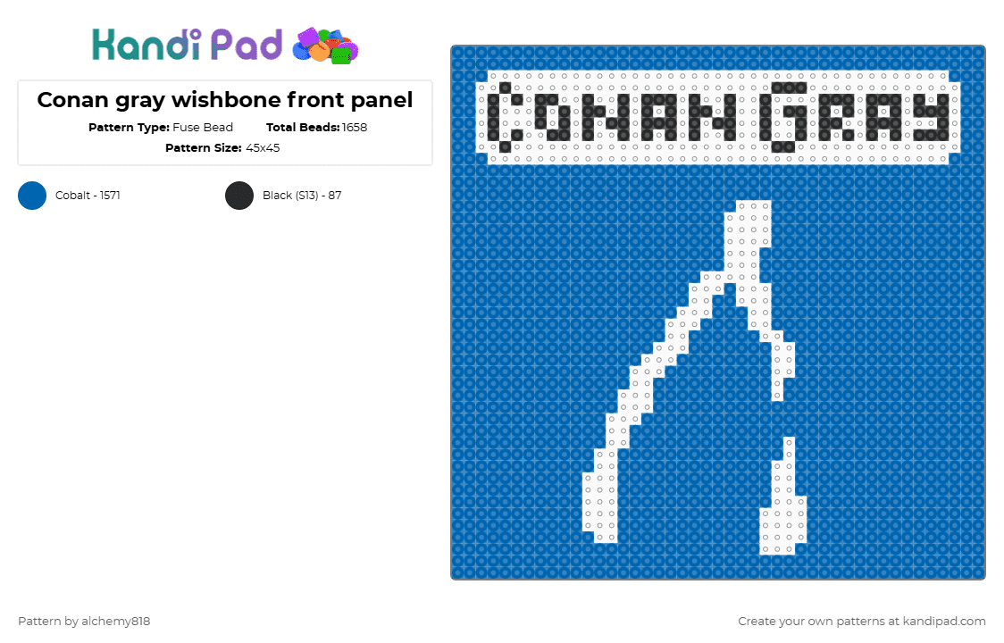 Conan gray wishbone front panel - Fuse Bead Pattern by alchemy818 on Kandi Pad - blue