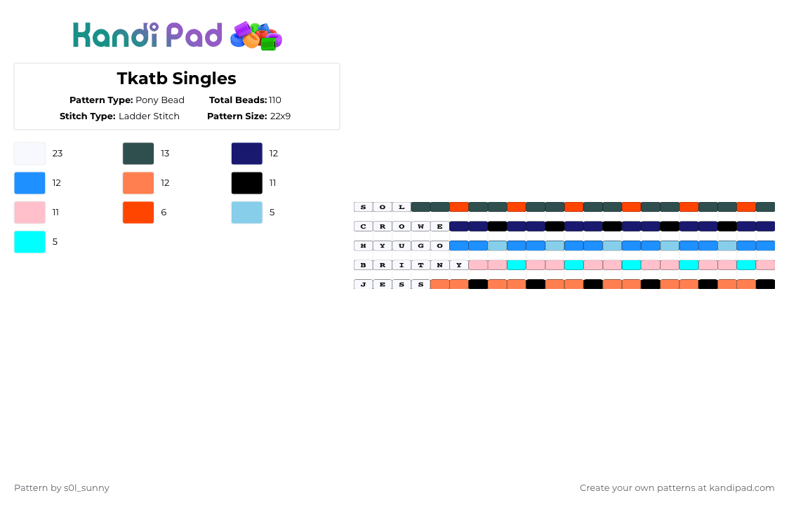 Tkatb Singles - Pony Bead Pattern by deleted_user_267501 on Kandi Pad - gray, light blue, orange, purple