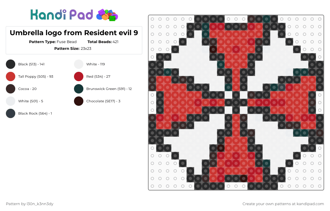 Umbrella logo from Resident evil 9 - Fuse Bead Pattern by deleted_user_267501 on Kandi Pad - red