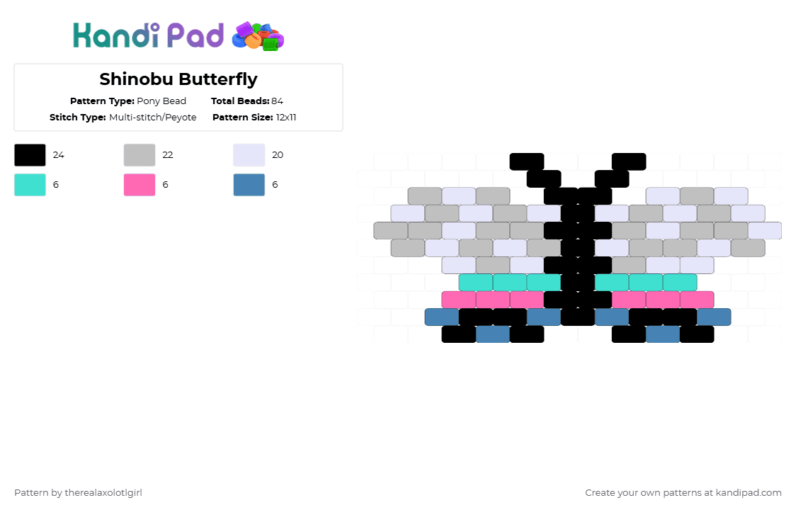 Shinobu Butterfly - Pony Bead Pattern by therealaxolotlguy on Kandi Pad - beige