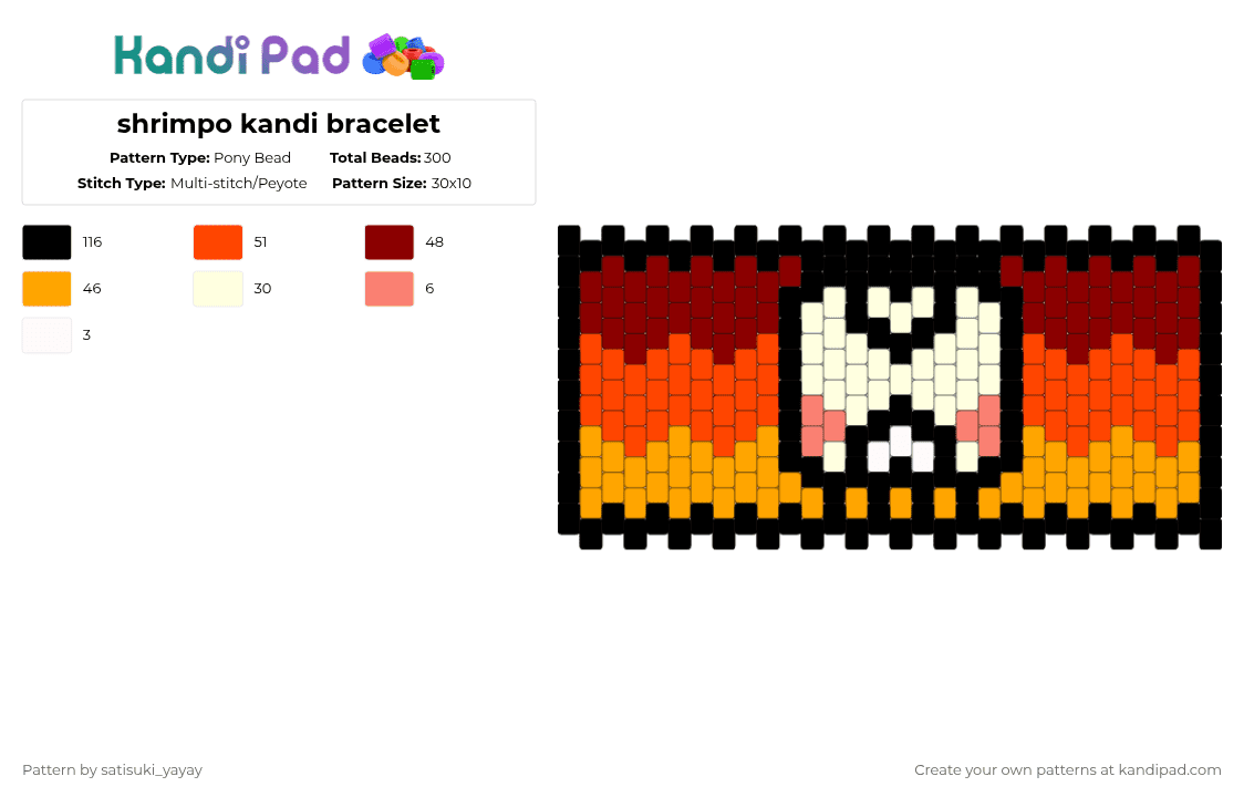 shrimpo kandi bracelet - Pony Bead Pattern by satisuki_yayay on Kandi Pad - red,orange