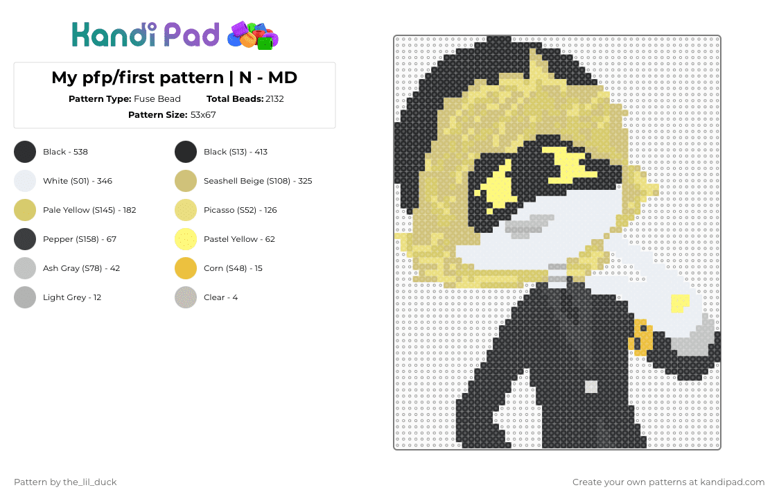 My pfp/first pattern | N - MD - Fuse Bead Pattern by the_lil_duck on Kandi Pad - yellow,beige,murderdrones,n,md,nuzi,peace,glitch,murder drones