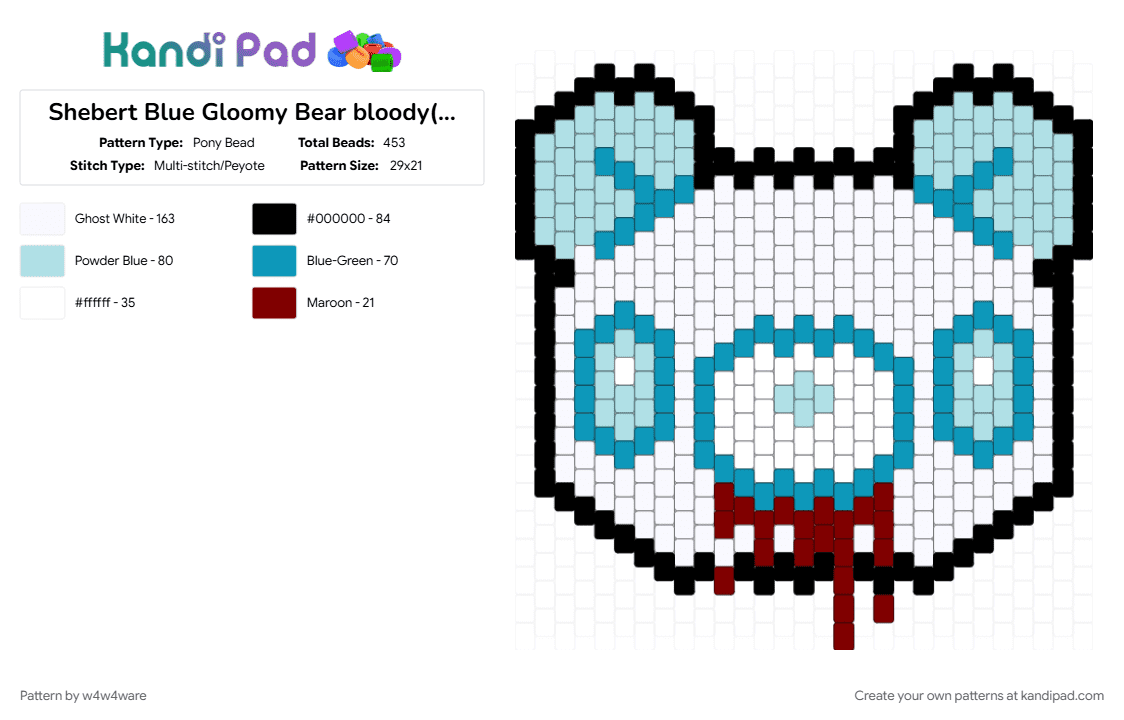 Shebert Blue Gloomy Bear bloody(remix) - Pony Bead Pattern by w4w4ware on Kandi Pad - blue, cute, gloomy, gloomy bear, japan, light blue, sherbet