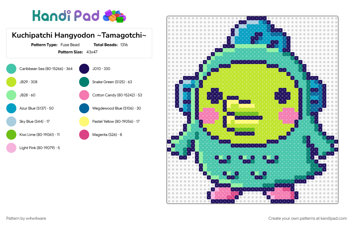 Kuchipatchi Hangyodon ~Tamagotchi~ - Fuse Bead Pattern by w4w4ware on Kandi Pad - cute, fish, green, hangyodon, kuchipatchi, purple, sanrio, tama universe, tamagotchi, tamaverse, teal