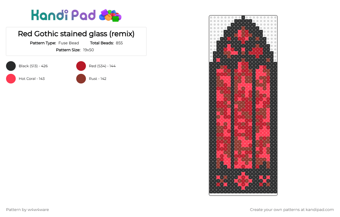 Red Gothic stained glass (remix) - Fuse Bead Pattern by w4w4ware on Kandi Pad - black,red,stained glass,gothic,goth,church,dark,witchy,vampire