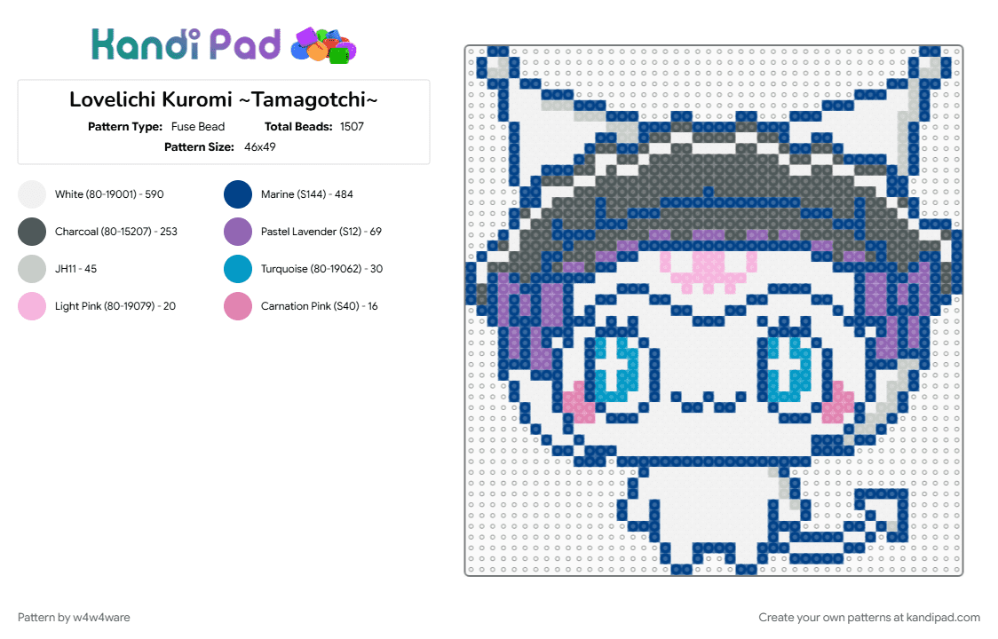 Lovelichi Kuromi ~Tamagotchi~ - Fuse Bead Pattern by w4w4ware on Kandi Pad - blue, character, cute, gaming, kuromi, lovelichi, pink, sanrio, tamagotchi, tamaverse